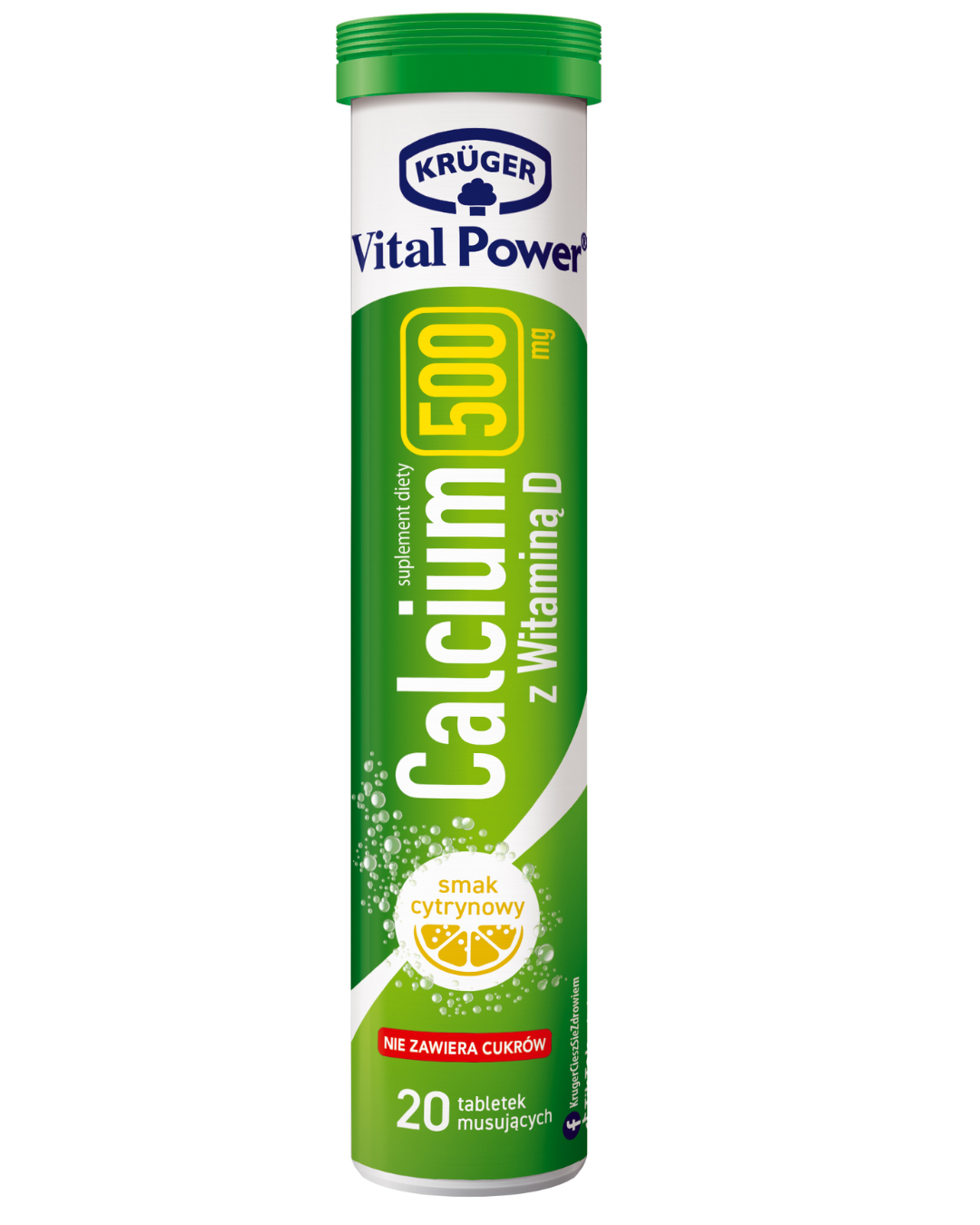Krüger Vital Power calcium 500 mg with vitamin D effervescent tablets tube lemon flavor 20 tablets