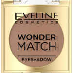Eveline Cosmetics Wonder Match matte eyeshadow in a nude brown shade inside a gold compact case.