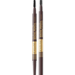 Eveline Cosmetics Brow Pencil in dark brown with precision eyebrow tip and built-in spoolie brush.