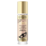 Eveline Cosmetics Variete Face & Body Liquid Highlighter in 01 Champagne Gold with gold cap and shimmering champagne bottle.