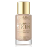 Eveline Cosmetics Celebrity Skin 4 in 1 Multitasking Glow Booster in shade 02N with gold cap and warm beige luminous formula.