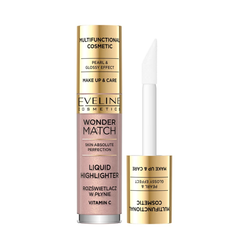 Eveline Cosmetics Wonder Match liquid highlighter shade 01 with gold cap and white applicator wand