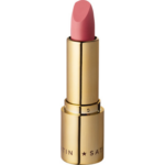 Eveline Cosmetics Celebrity Lips Satin lipstick shade 507 in gold packaging with soft rosy pink lipstick bullet