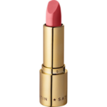 Eveline Cosmetics Celebrity Lips Satin lipstick shade 600 in gold packaging with soft pink lipstick bullet