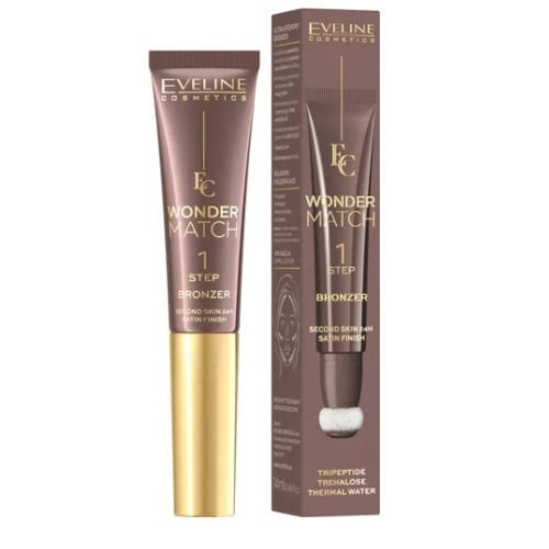 Eveline Cosmetics Wonder Match 1 Step Bronzer shade 01 in brown and gold tube with matching box