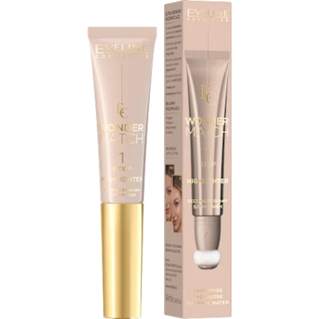 Illuminate your complexion with Eveline Cosmetics Wonder Match 1 Step Highlighter, a creamy liquid highlighter designed to give the skin a radiant, fresh, and naturally glowing finish. Its smooth second-skin formula blends easily into the complexion, adding soft light and dimension without looking heavy or patchy. This liquid highlighter can be applied to the high points of the face, including the cheekbones, brow bone, bridge of the nose, cupid’s bow, and inner corners of the eyes. It can also be mixed with foundation, primer, or moisturiser to create an all-over luminous base with a healthy-looking glow. Designed with a satin finish and long-lasting wear, this highlighter helps enhance the skin for everyday makeup, soft glam looks, evening styles, or special occasions. The creamy texture allows you to build the glow from subtle radiance to a more noticeable highlight, depending on your preferred look. Enriched with skincare-inspired ingredients such as tripeptide, trehalose, and thermal water, the formula combines makeup and care for comfortable wear. The tube packaging with a soft applicator makes it easy to apply and blend exactly where you want extra brightness.