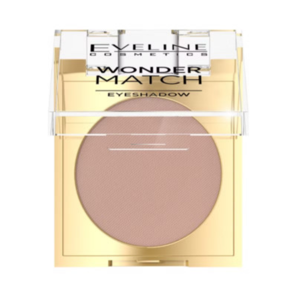 Eveline Cosmetics Wonder Match eyeshadow shade 02 in gold compact with matte nude pink powder