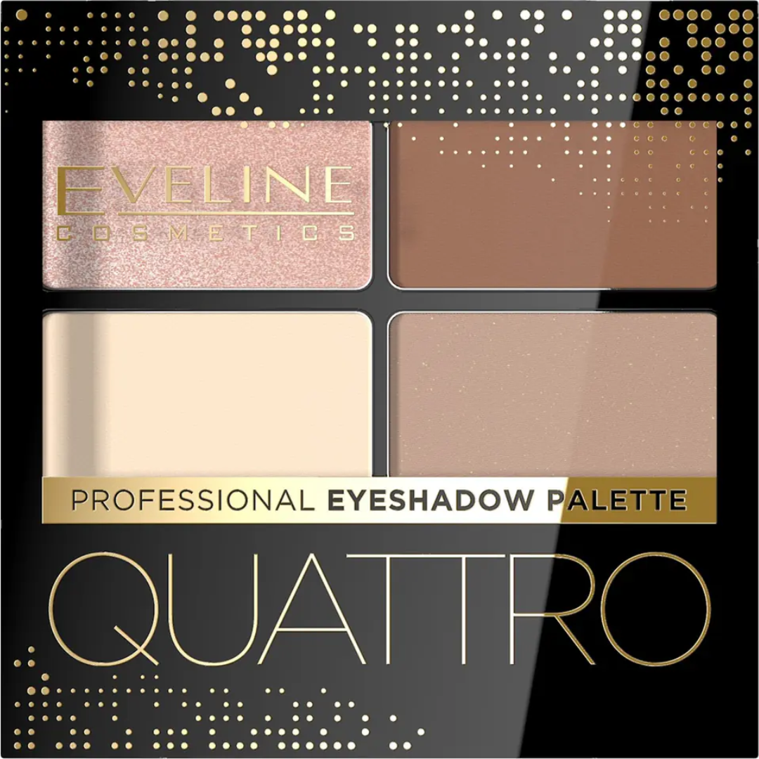 Eveline Cosmetics Quattro Professional Eyeshadow Palette shade 05 with four neutral beige brown and pink shades in black compact