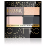 Eveline Cosmetics Quattro Professional Eyeshadow Palette shade 02 with pink taupe champagne shimmer and charcoal shades in black compact