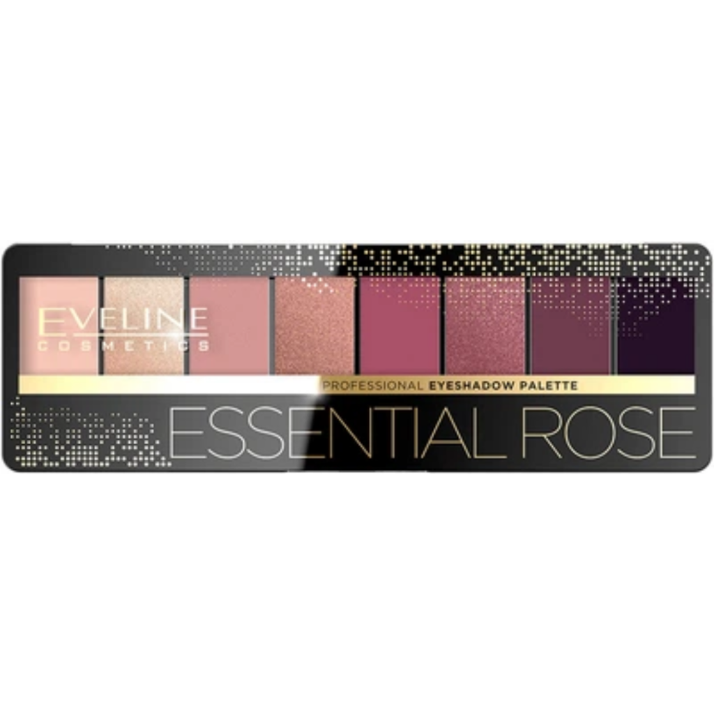 Eveline Cosmetics Essential Rose Professional Eyeshadow Palette shade 05 with rose pink mauve berry and plum eyeshadows in black compact