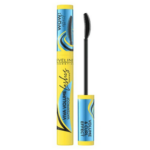 Eveline Cosmetics Viva Volume Waterproof Mascara in blue and yellow packaging with curved mascara brush applicator