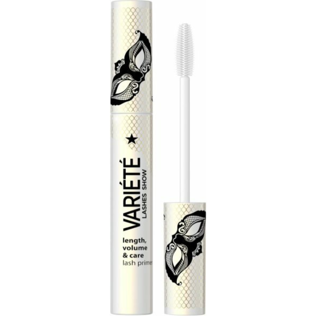 Eveline Cosmetics Varieté Lashes Show lash primer in white packaging with white silicone brush applicator