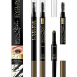 Eveline Brow Styler Multifunction 3 in 1 eyebrow pencil in Medium Brown with built-in brow brush and powder applicator.