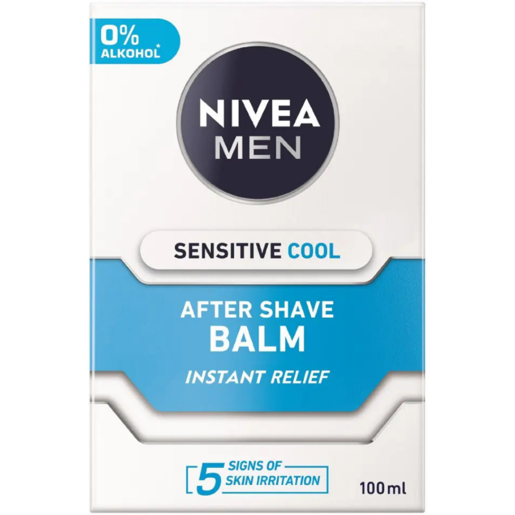 NIVEA MEN Sensitive Cool After Shave Balm 100ml for sensitive skin with alcohol-free formula and instant relief after shaving.