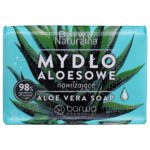 Barwa Natural Aloe Vera Moisturising Soap packaging with large aloe vera plant illustration and turquoise background.