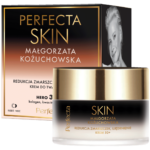 Perfecta Skin Hero 3 Anti-Wrinkle and Firming Face Cream 50+ with collagen and hyaluronic acid in a cosmetic jar and retail box.