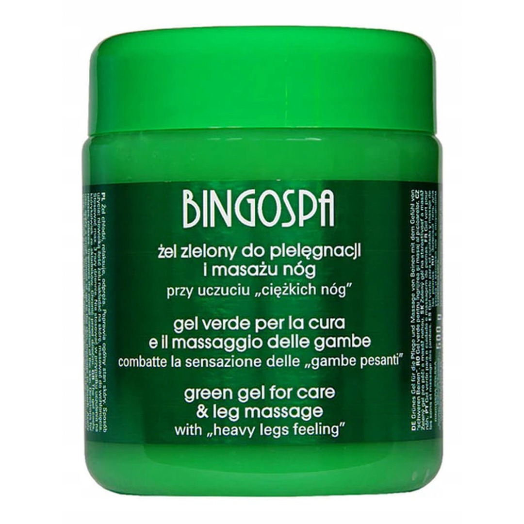 BingoSpa Green Gel for leg care and massage in a green jar designed for tired and heavy-feeling legs.