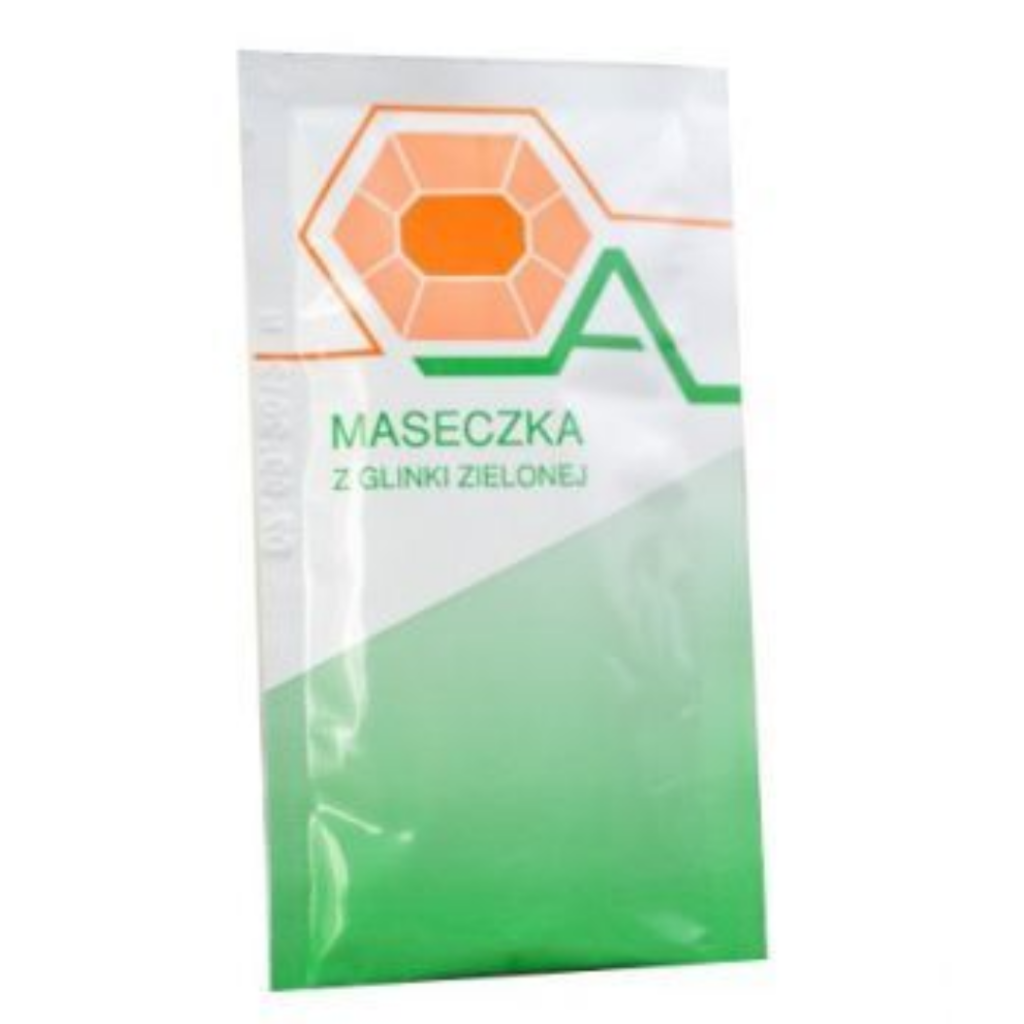 Green Clay Face Mask powder sachet for natural facial cleansing and oil control skincare treatments.