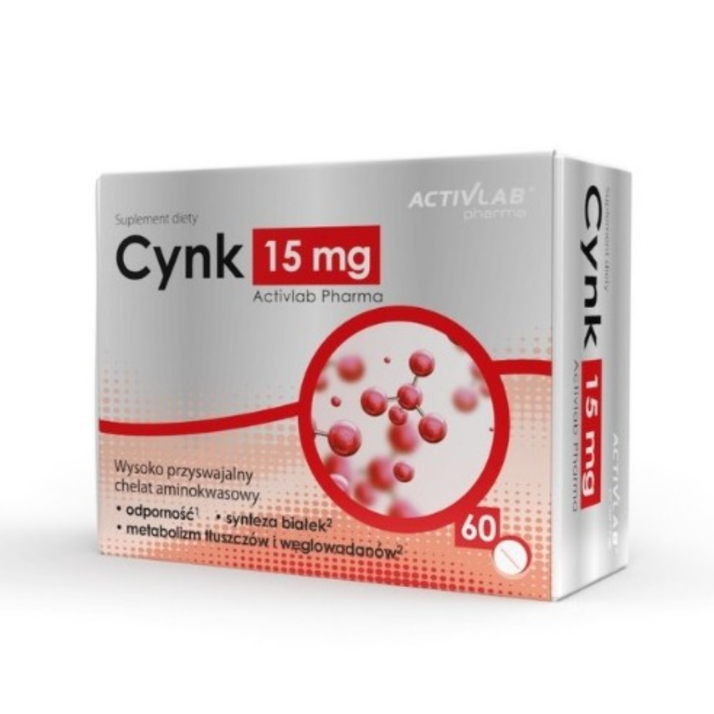 Activlab Pharma Zinc 15 mg dietary supplement, 60 tablets, in white and red retail packaging.