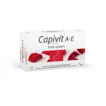 Capivit A+E Forte System dietary supplement with Vitamins A and E in white packaging with red rose petals.