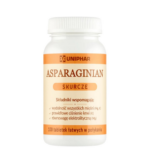 Uniphar Asparaginian Skurcze dietary supplement with magnesium and potassium, 100 easy-to-swallow tablets in a white bottle.