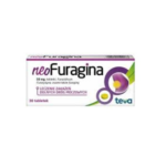 NeoFuragina 50 mg tablets by Teva, 30-tablet box for lower urinary tract infection treatment, white and purple packaging.