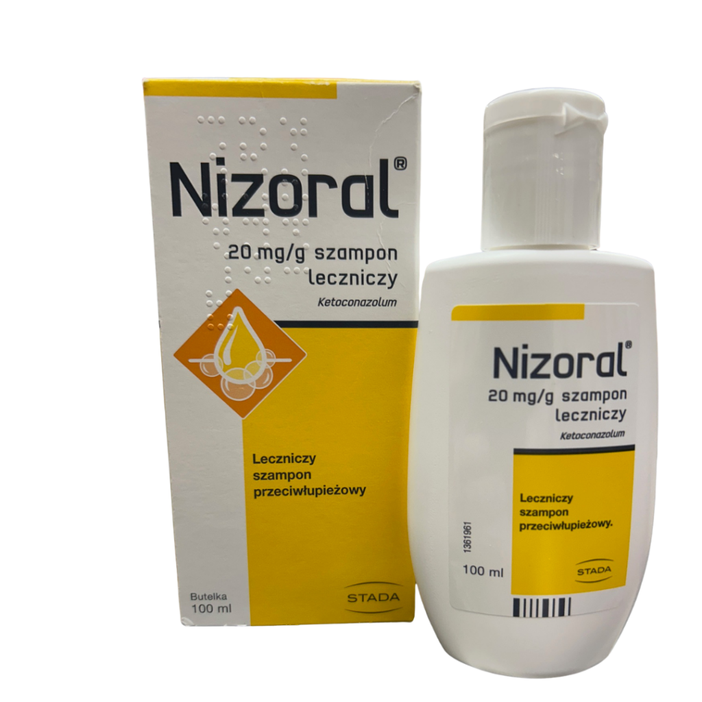 Nizoral 20 mg/g medicated anti-dandruff shampoo with ketoconazole, 100 ml bottle and carton packaging by STADA.