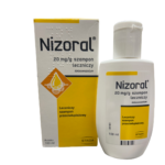 Nizoral 20 mg/g medicated anti-dandruff shampoo with ketoconazole, 100 ml bottle and carton packaging by STADA.