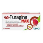 NeoFuragina MAX 100 mg tablets by Teva, 25-tablet pack for treatment of uncomplicated lower urinary tract infections, white and red packaging.