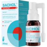 Sachol Fast Effect oral spray 20 ml for mouth ulcers and aphthous stomatitis, with applicator nozzle and alcohol-free formula.