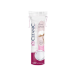 Pack of Cleanic Pure Effect cotton pads made from 100% cotton, containing 120 soft cosmetic pads for skincare and makeup removal.