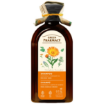 Green Pharmacy Calendula and Rosemary Oil Shampoo for oily hair in an amber bottle with botanical extracts and 91% natural-origin ingredients.